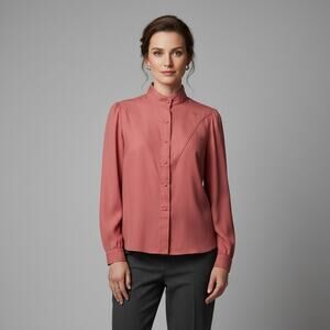 Vintage Millie Blouse Womens Size Large Pink Puff Long Sleeve Casual Button-Up